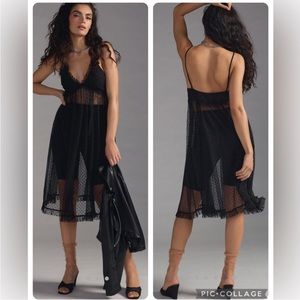 NWT Anthropologie Black Sheer Overlay Dress L